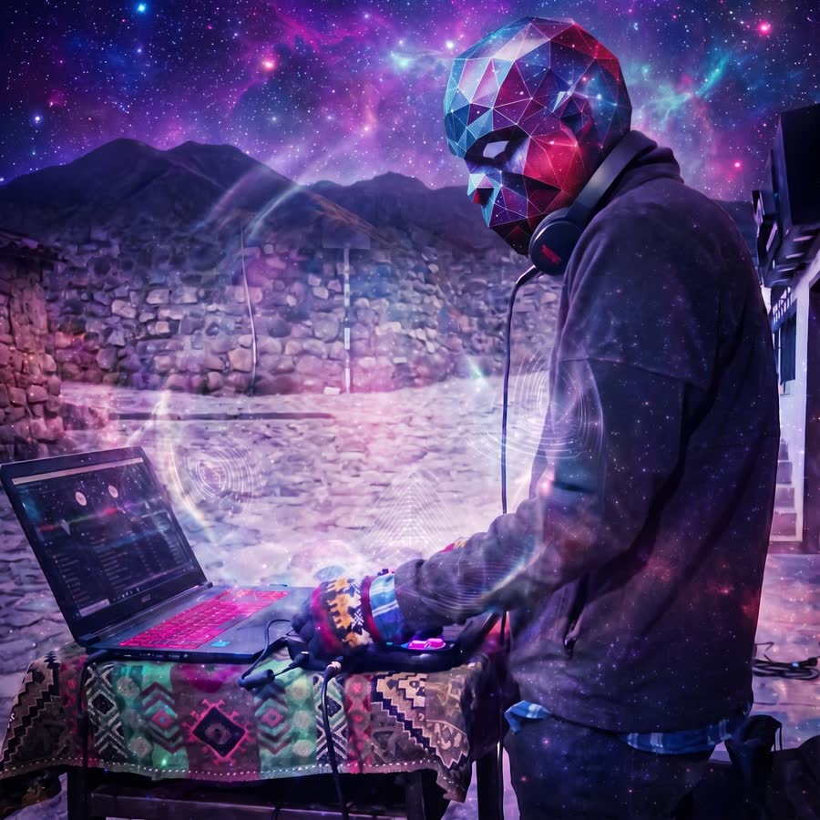 PsyMonkEY playing a set in the streets of Cusco, Perú